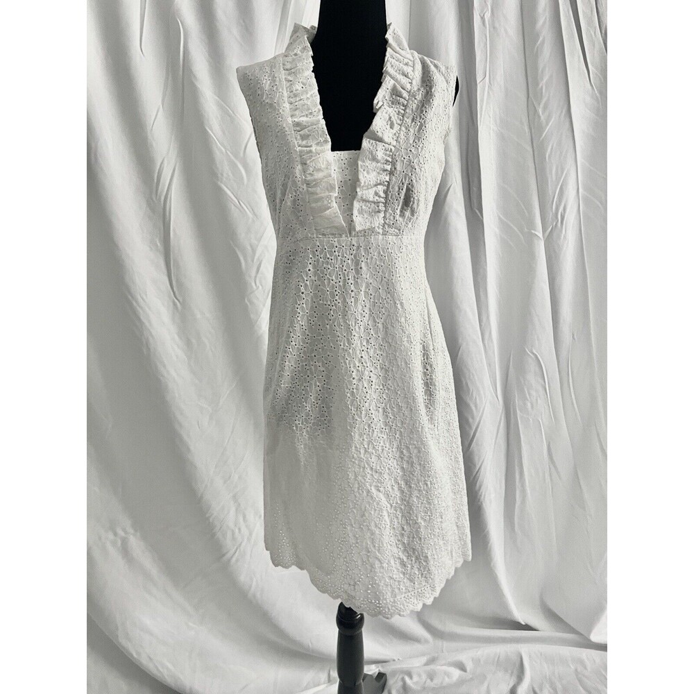 Lilly Pulitzer VTG Ruffled Collar Eyelet Lace White Zip Dress Size 4